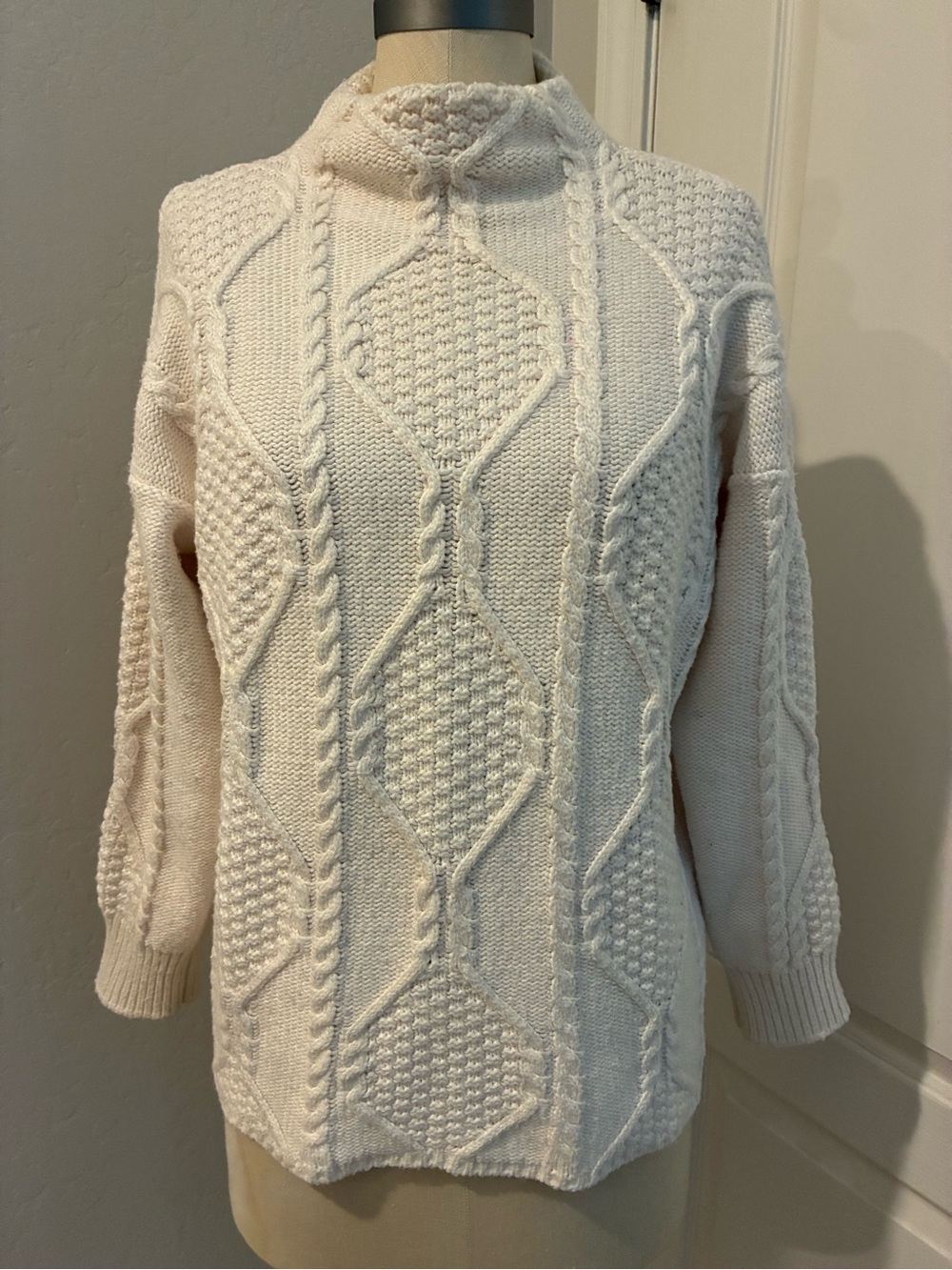 Worthington Cream Cable Knit Turtleneck Sweater #Classic Sweater M-L